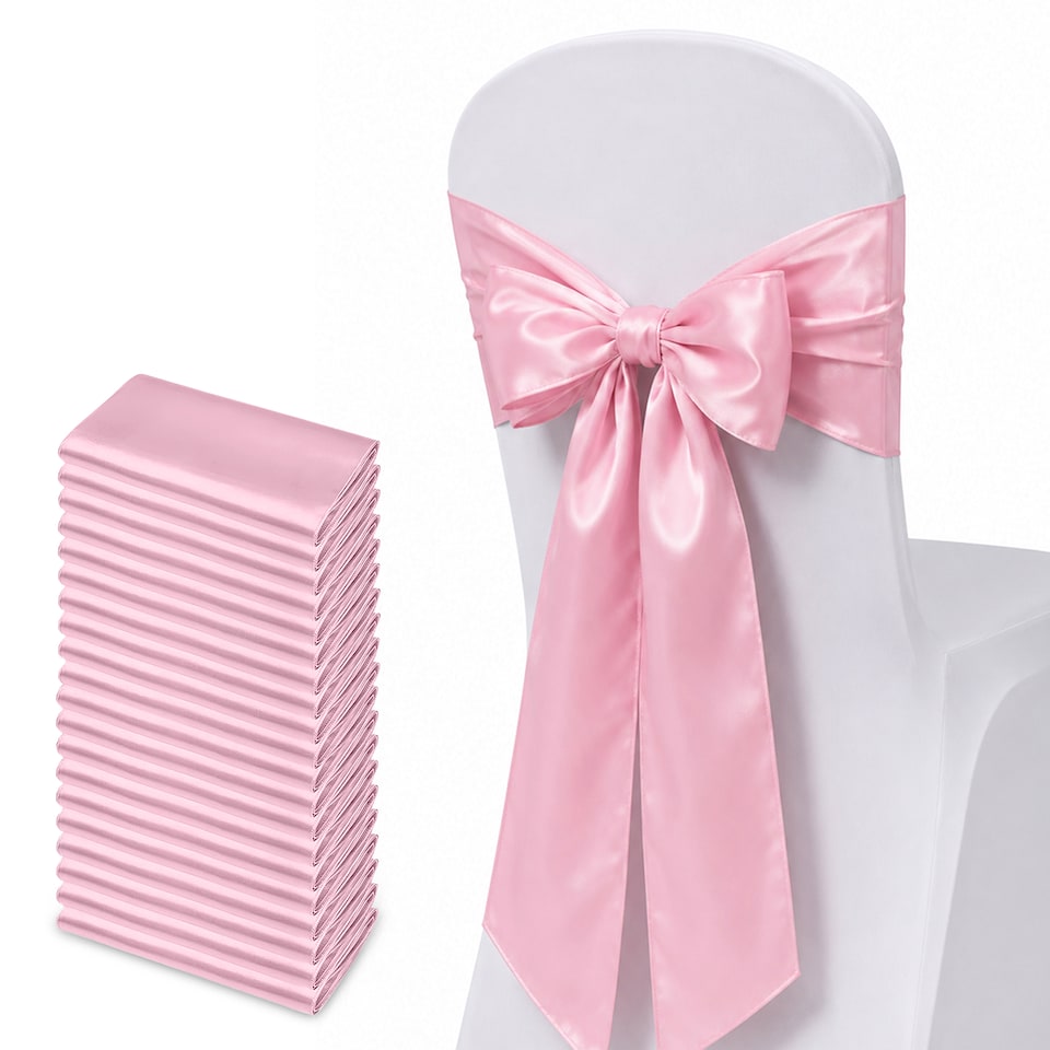 image 1 of 7"x108" Satin Chair Sash, Chair Sashes Hammed Edges Bow Tie - 25pcs