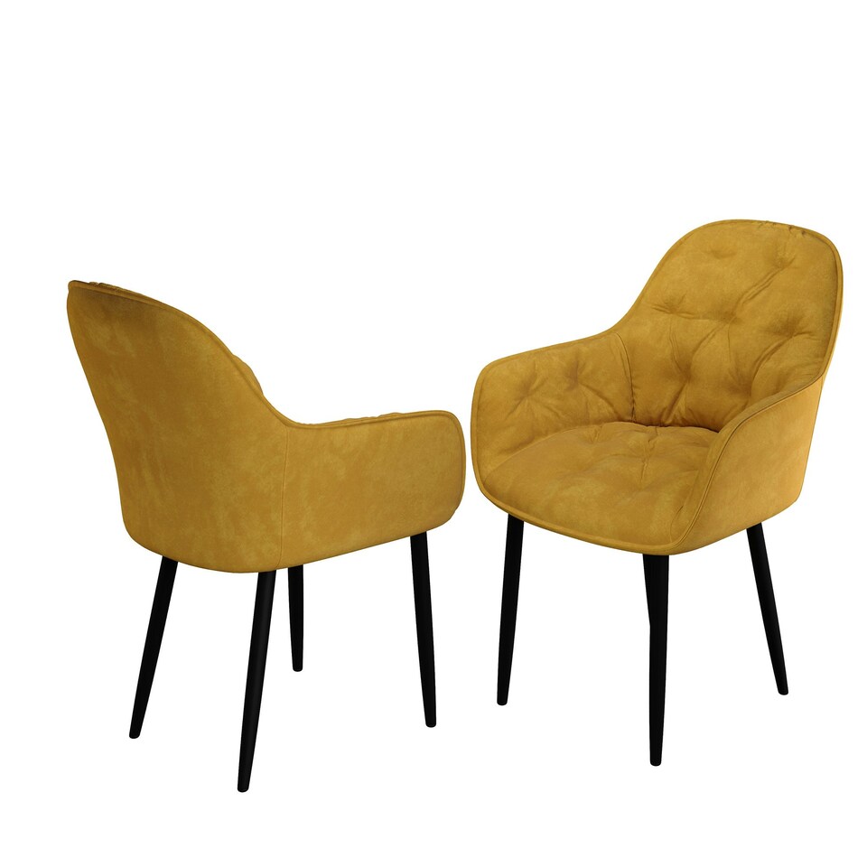 image 1 of Set Of 4 Anika Modern Velvet Dining Chair Padded Seat Metal Legs (Mustard)