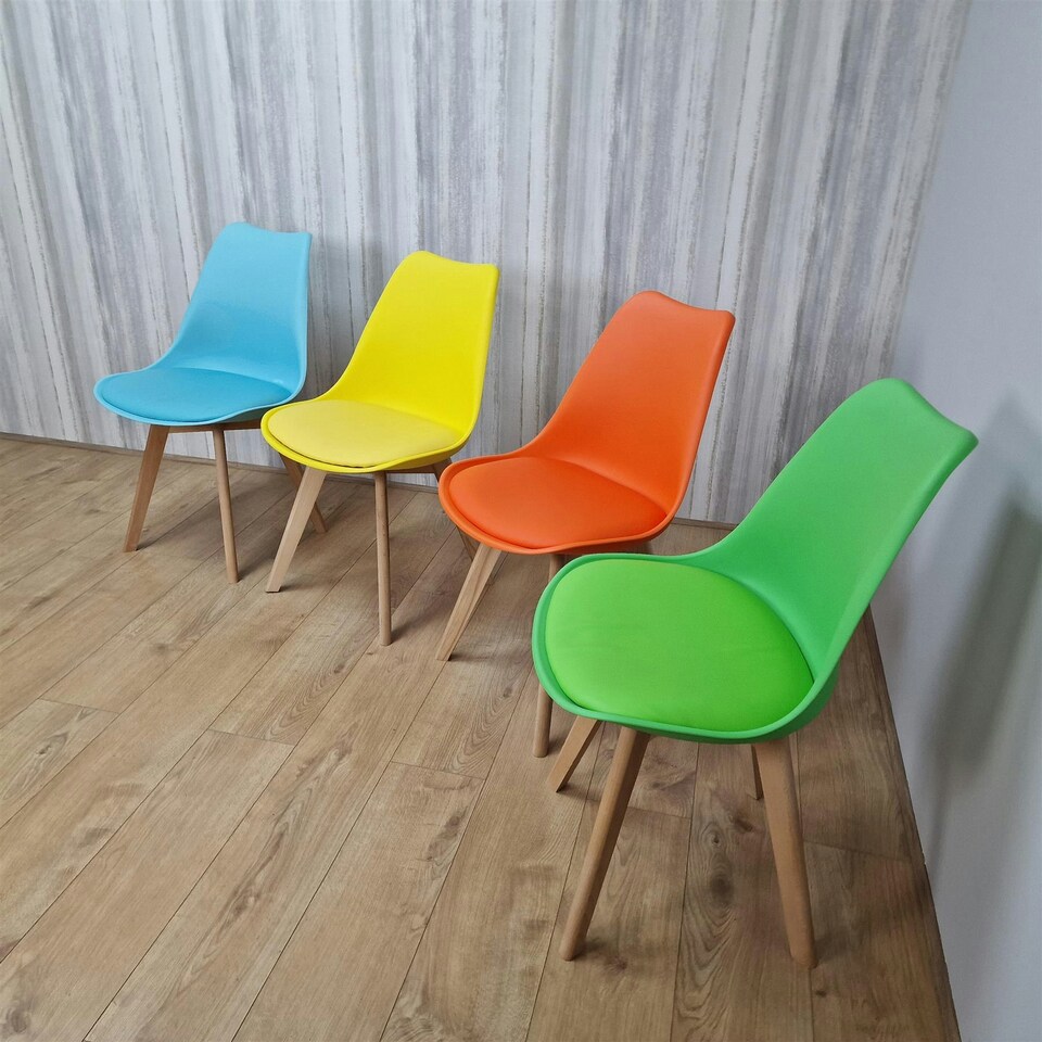 image 1 of Dining Chairs Set of 4 Four Colourful Mixed Leather Kitchen Table Yellow