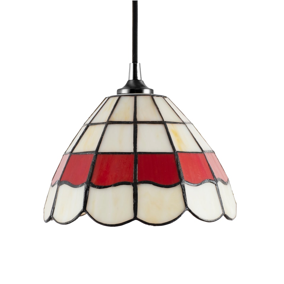 image 1 of Traditional Red and Amber Stained Glass Tiffany Pendant Lighting Shade | Red