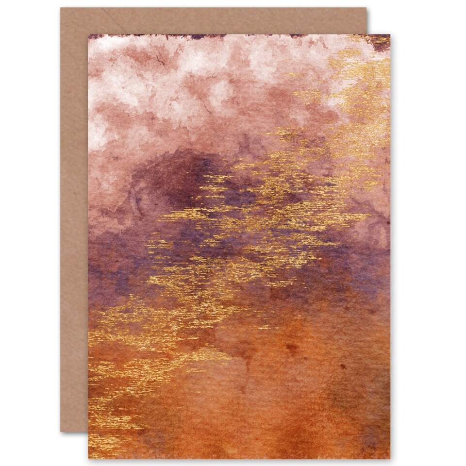 image 1 of Abstract Orange Purple Gold Watercolour Art Card