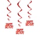 image 2 of Red Happy Birthday Script Hanging Swirl Decorations - Pack of 3