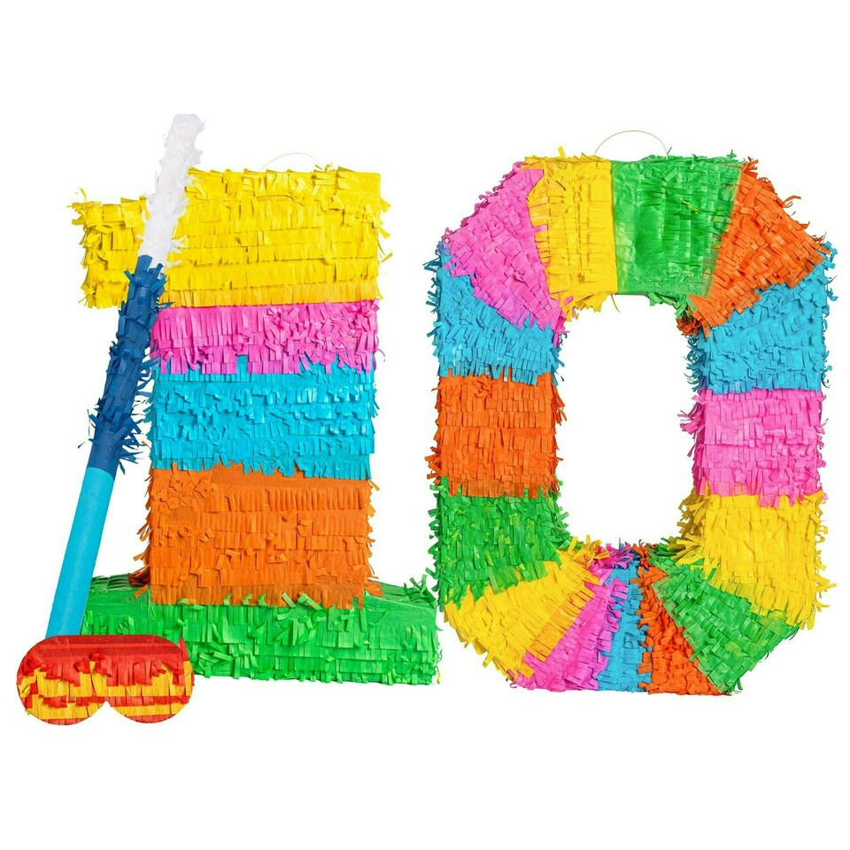 image 1 of Fax Potato 10th Birthday Pinata Set with Stick & Blindfold - Blue Stick