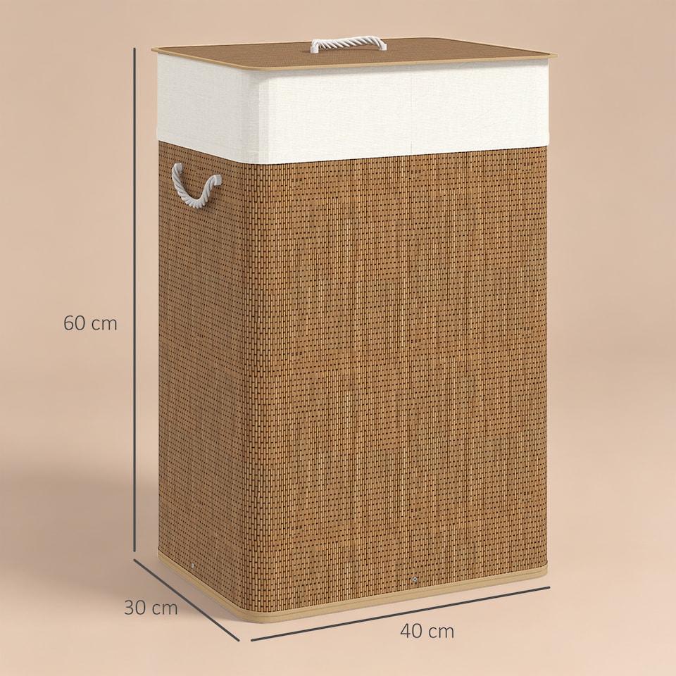 image 1 of HOMCOM Laundry Hamper with Removable Washable Liner Bag, Brown