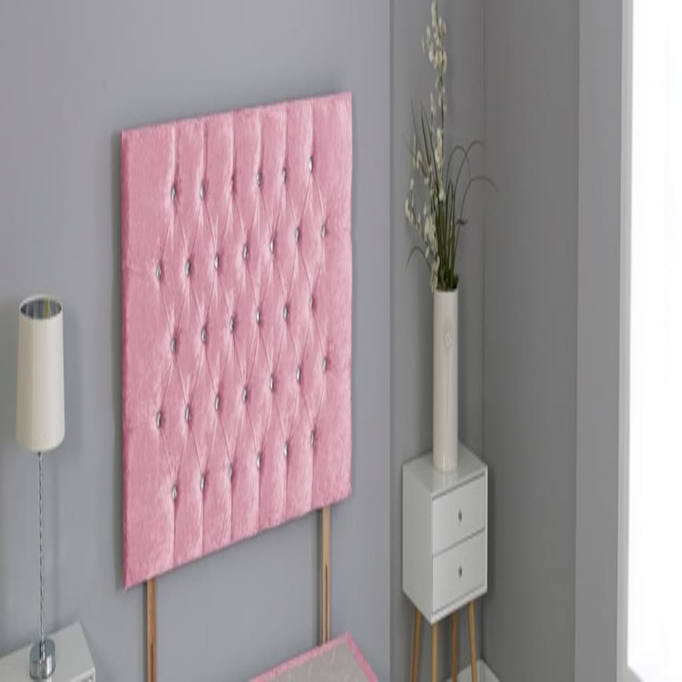 Pink Crush Velvet Chesterfield Crystal Button Headboard | Pink | 5FT King 26"inch Headboard