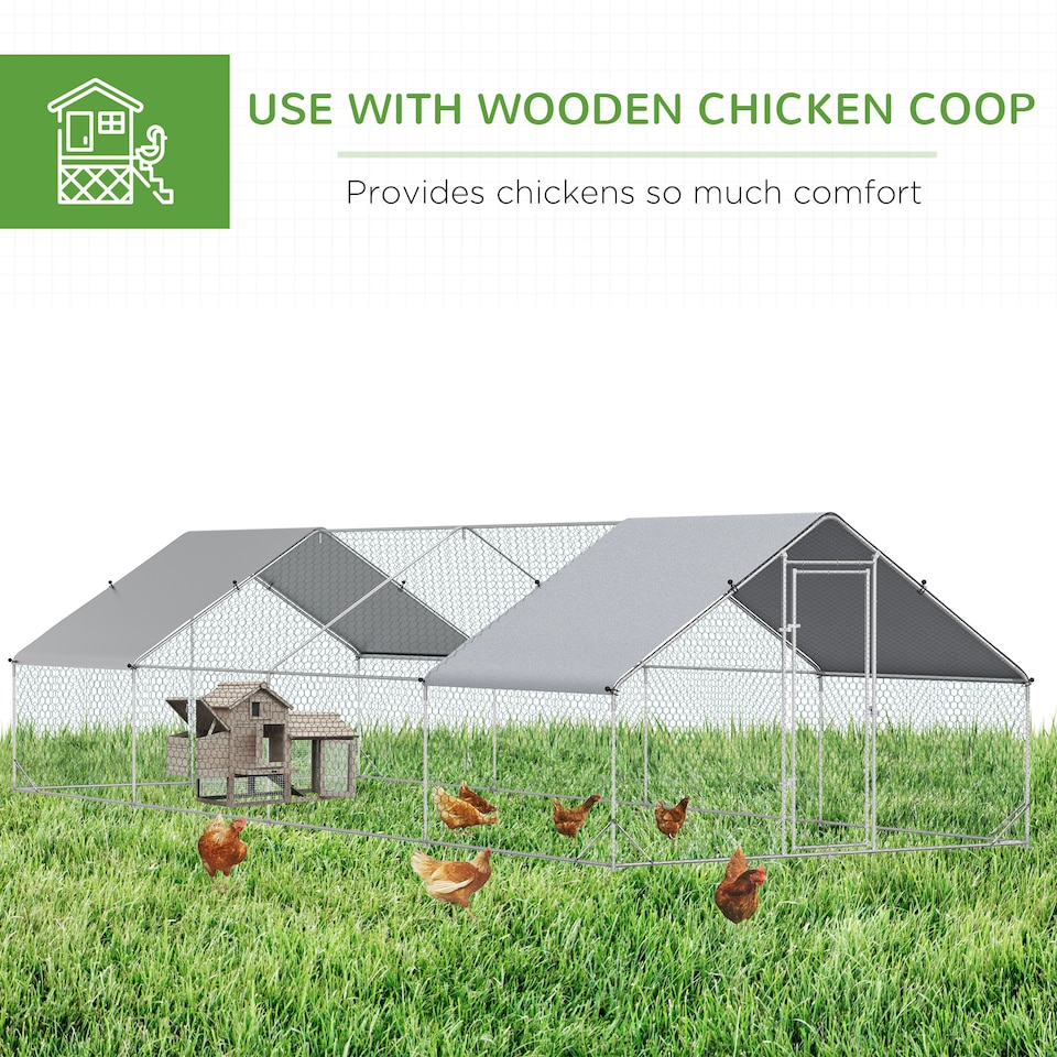 image 1 of PawHut Walk In Chicken Run Large galvanised Chicken Coop w/ Cover 3 x 8 x 2m | Silver | Silver