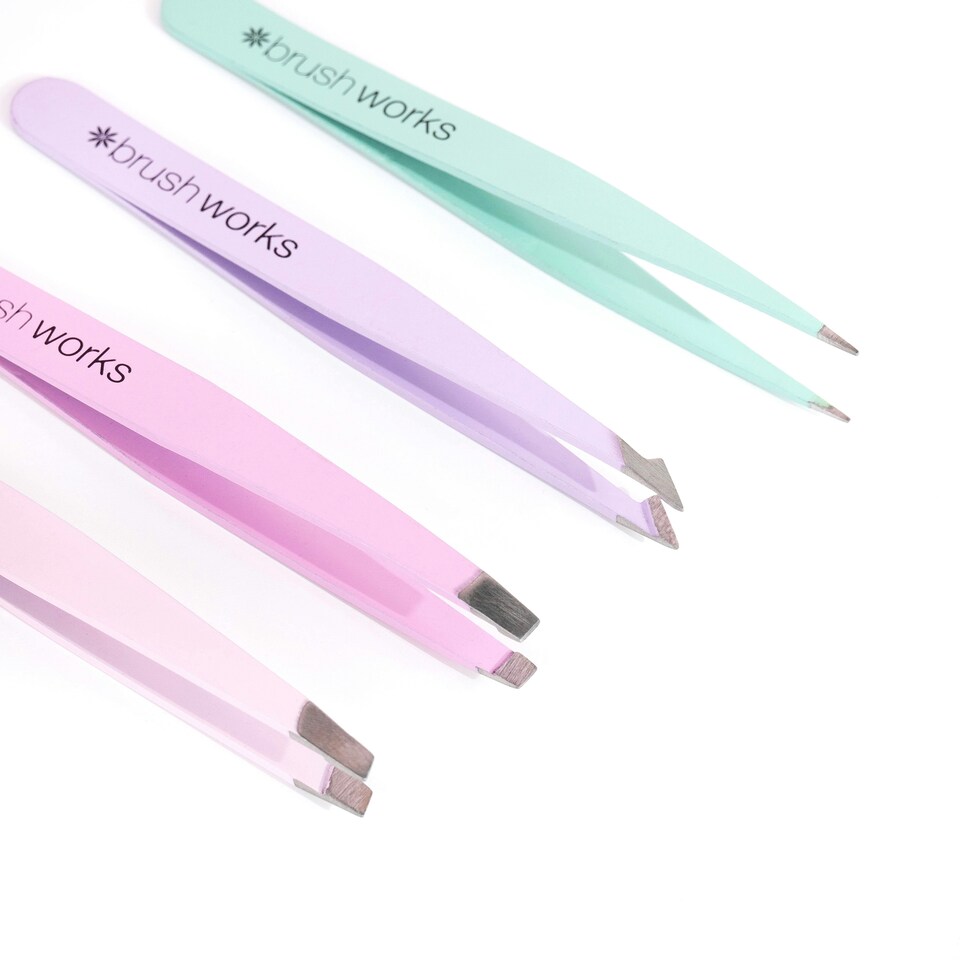 image 1 of Brushworks 4 Piece Combination Tweezer Set - Pastels