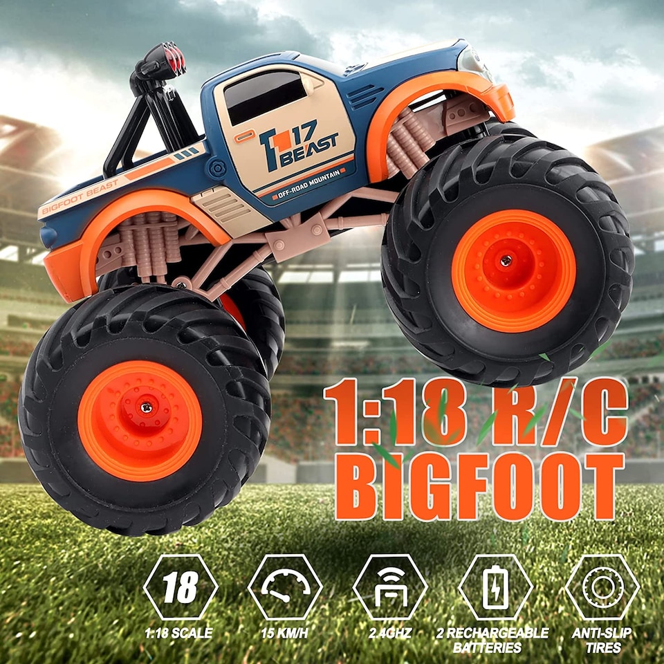 image 1 of 1:18 Scale Bigfoot Remote Control Monster Truck All-Terrain RC Car with Rechargeable Battery