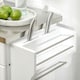 image 8 of HOMCOM Wooden Kitchen Island on Wheels, Serving Cart Storage Trolley with Stainless Steel Top, Drawer, Side Handle and Rack, White