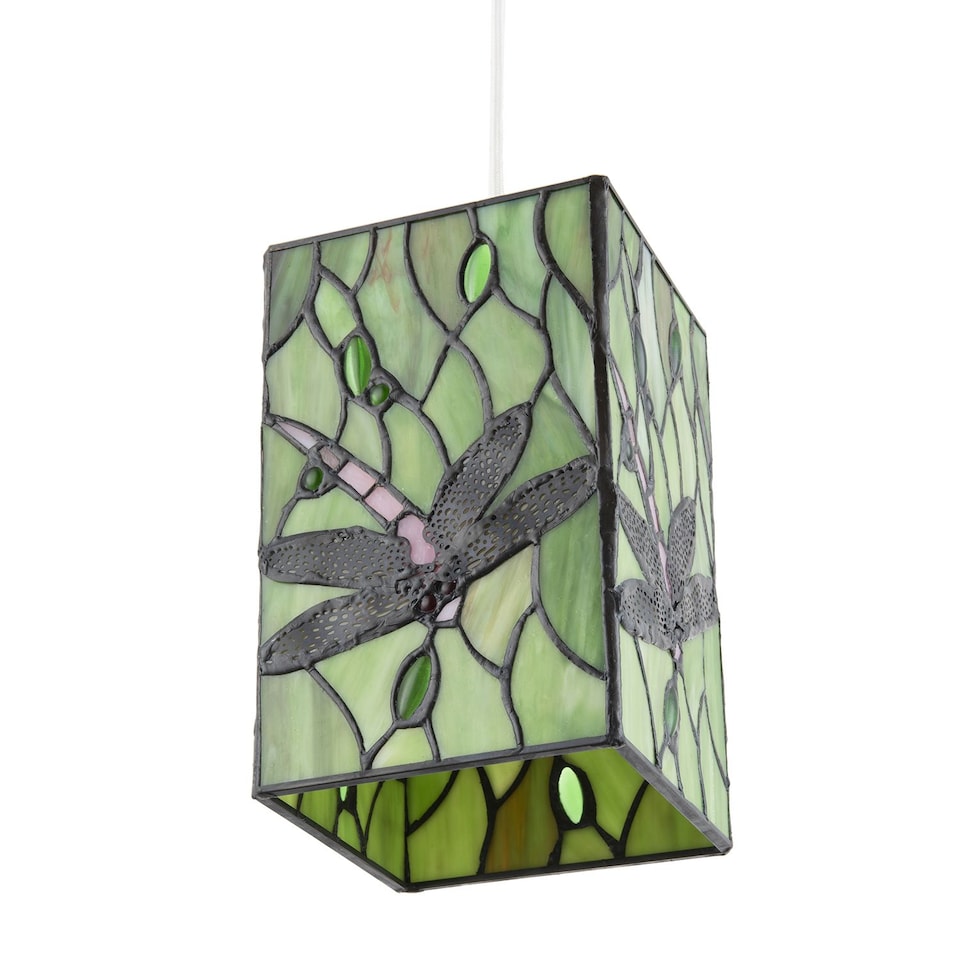 image 1 of Green Stained Glass Dragonfly Rectangular Tiffany Pendant Light Shade | Green | Green | 1