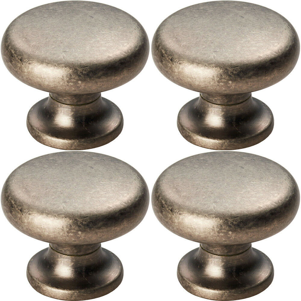 Loops 4x Flat Faced Round Door Knob 34mm Diameter Pewter Small Cabinet Handle