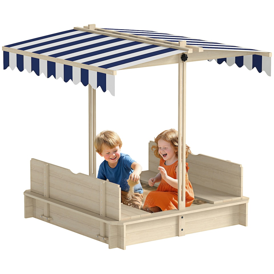 image 1 of Outsunny Kids Square Wooden Sandpit, Children Sandbox Outdoor Playset