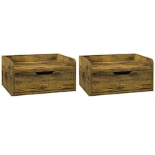 HOMCOM Floating Nightstand Set of 2, Nightstand with Drawer, Rustic Brown