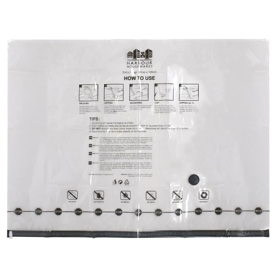 image 1 of Harbour Housewares 10x Vacuum Storage Bags & Pump Set - XL (90 x 120cm) - Reusable Clothes Space Saver Organiser Zip Lock Bag | Black | Black | Extra Large | 11