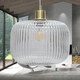 image 4 of Set of 2 Batley Large - Clear Ribbed Glass with Satin Brass Pendant Fittings | Clear | Clear | 2