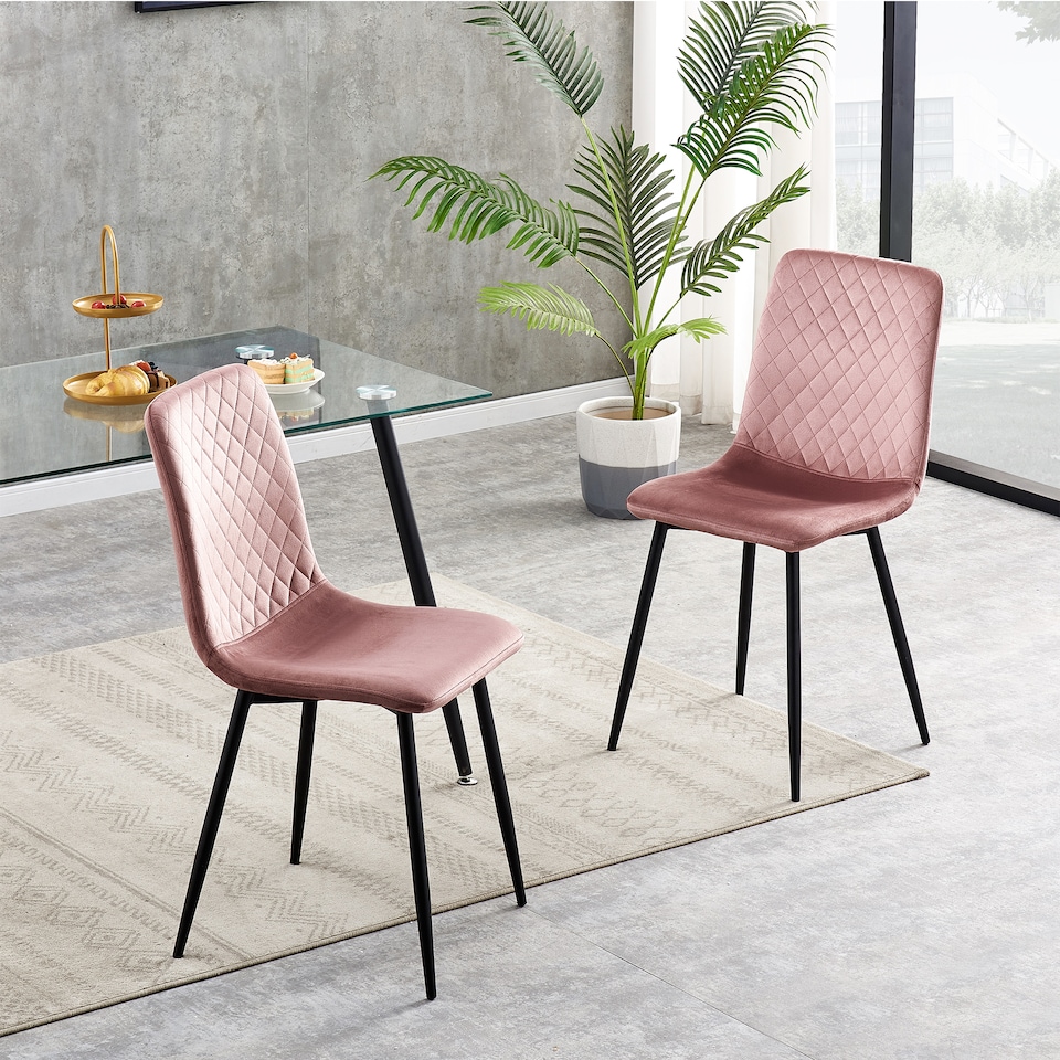 image 1 of MCC Direct Set of 2 Lexi Velvet Fabric Dining Chairs with Metal Legs Pink