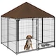 image 1 of PawHut Outdoor Dog House Kennel with Canopy Top & Lock Rotating Bowl Holder