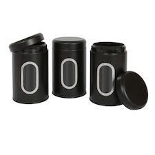 Harbour Housewares 3pc Stainless Steel Food Storage Containers Set with Window - Black