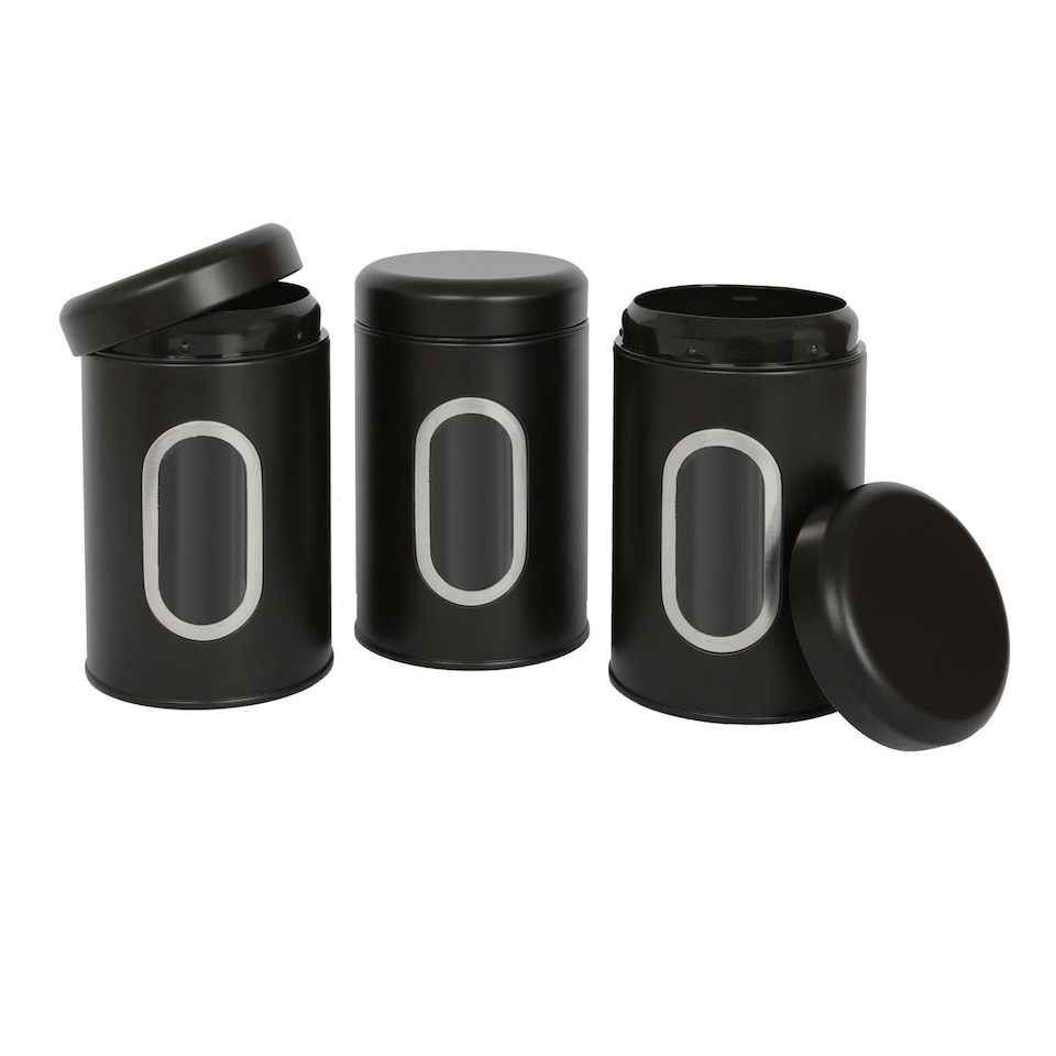 image 1 of Harbour Housewares 3pc Stainless Steel Food Storage Containers Set with Window - Black