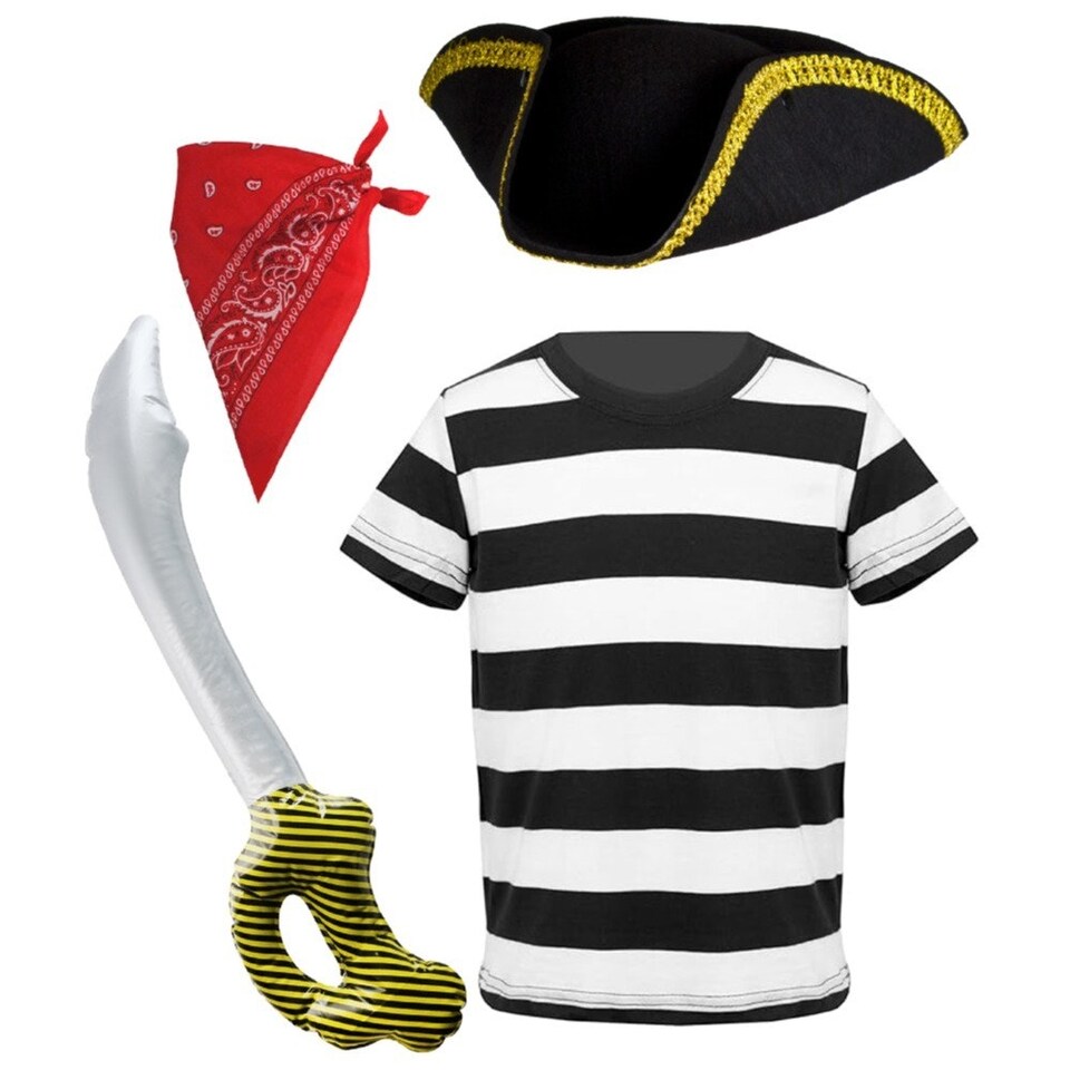 image 1 of Pirate Costume Set - Top, Hat, Bandana & Sword Black | M
