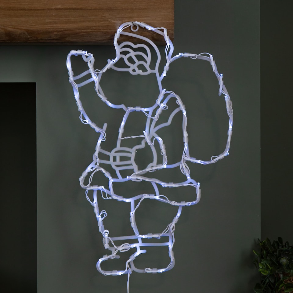 image 1 of 44cm Battery Powered Light up Hanging Christmas Santa with White Multi-Action LEDs