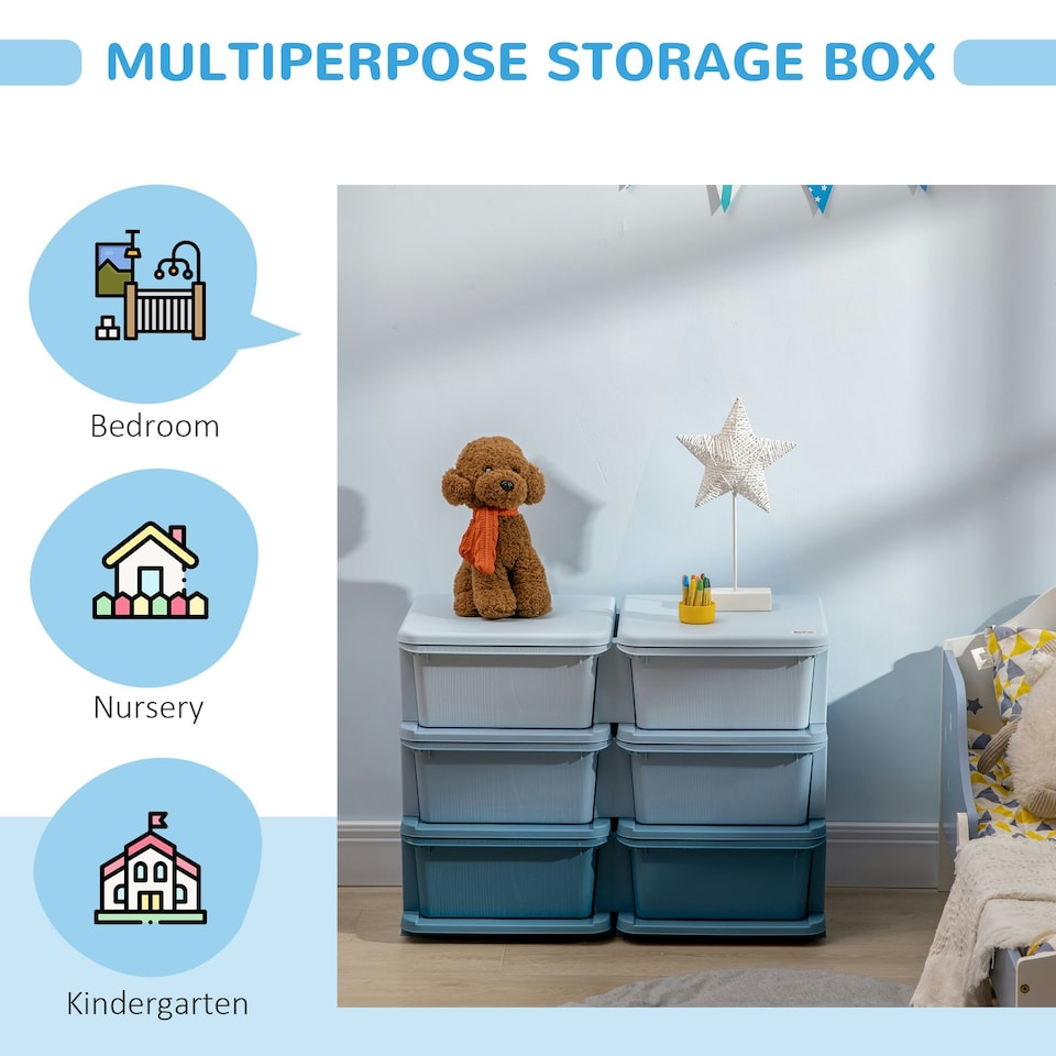 image 1 of HOMCOM Kids Storage Units with Drawers Chest Dresser Tower | Blue | 75 x 37 x 56.5cm