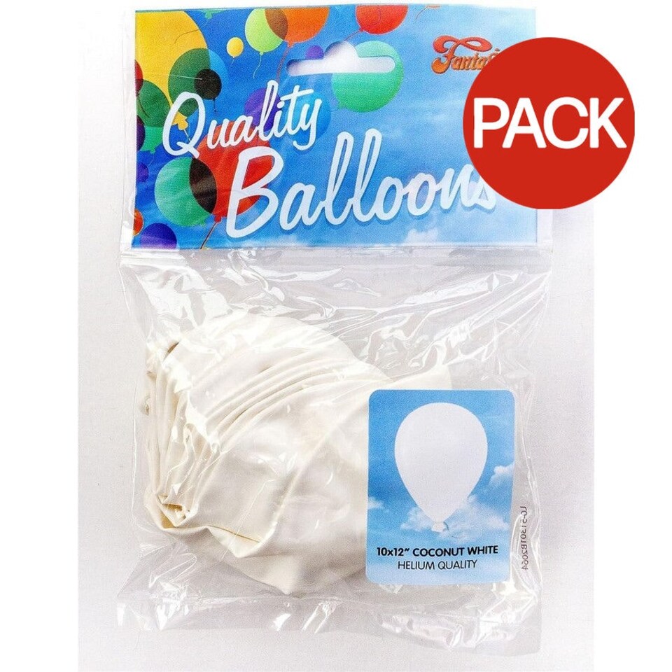 Fantasia Latex Balloons (Pack of 10) - Coconut White - One Size