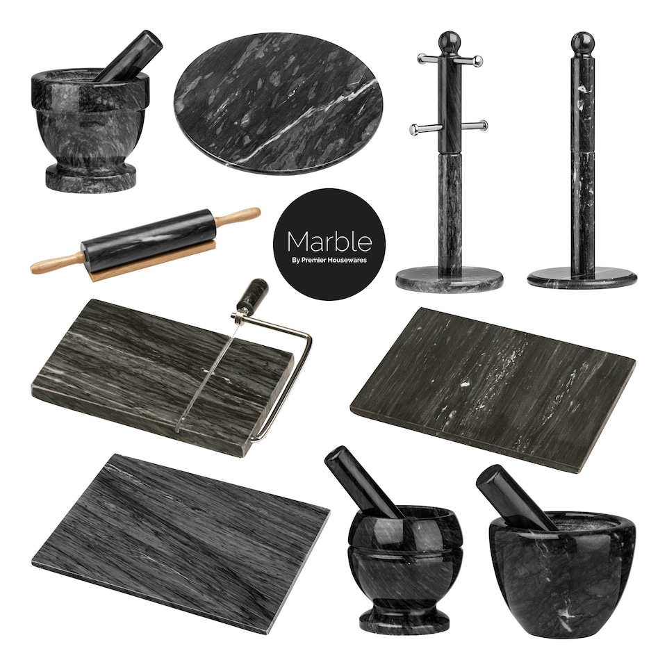 image 1 of Interiors by Premier Black Marble Cheeseboard with Slicer, Natural Marble Cheese Board with Built-In Stainless Steel Wire Cutter