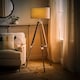 image 2 of ValueLights Modern Light Wood And Chrome Tripod Floor Lamp With Cool Grey Drum Shade Brown