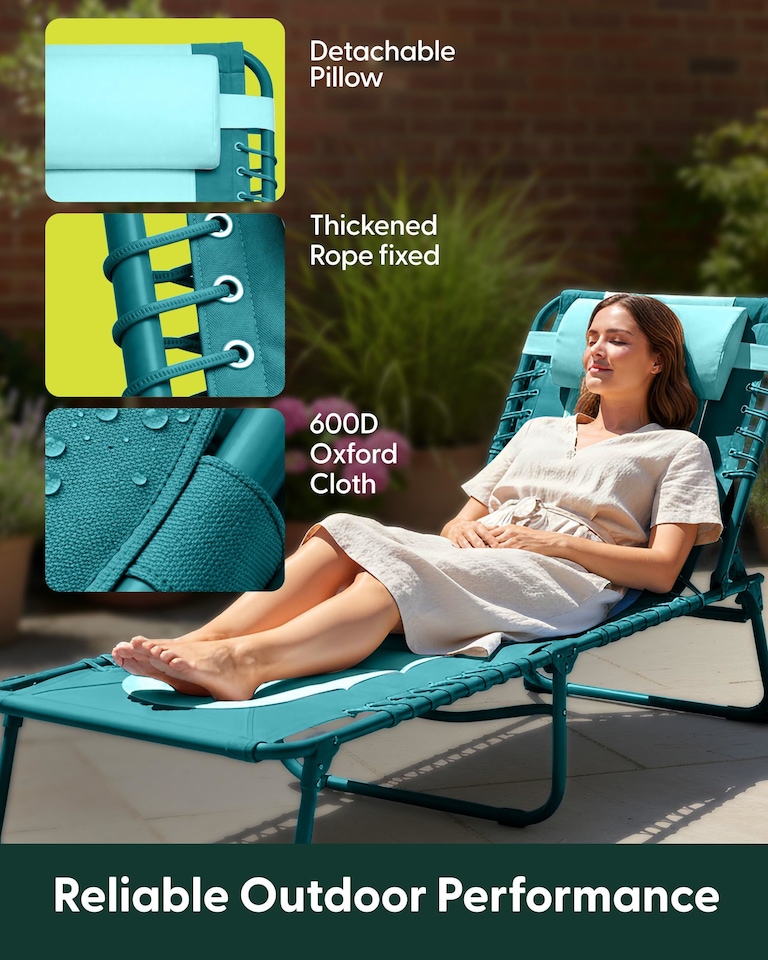 image 1 of Keplin Colour Block Foldable Sun Lounger 4 Position Padded Garden Recliner