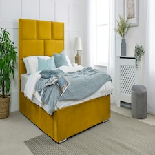 Hampton Plush Double Bed Frame - Mustard Gold