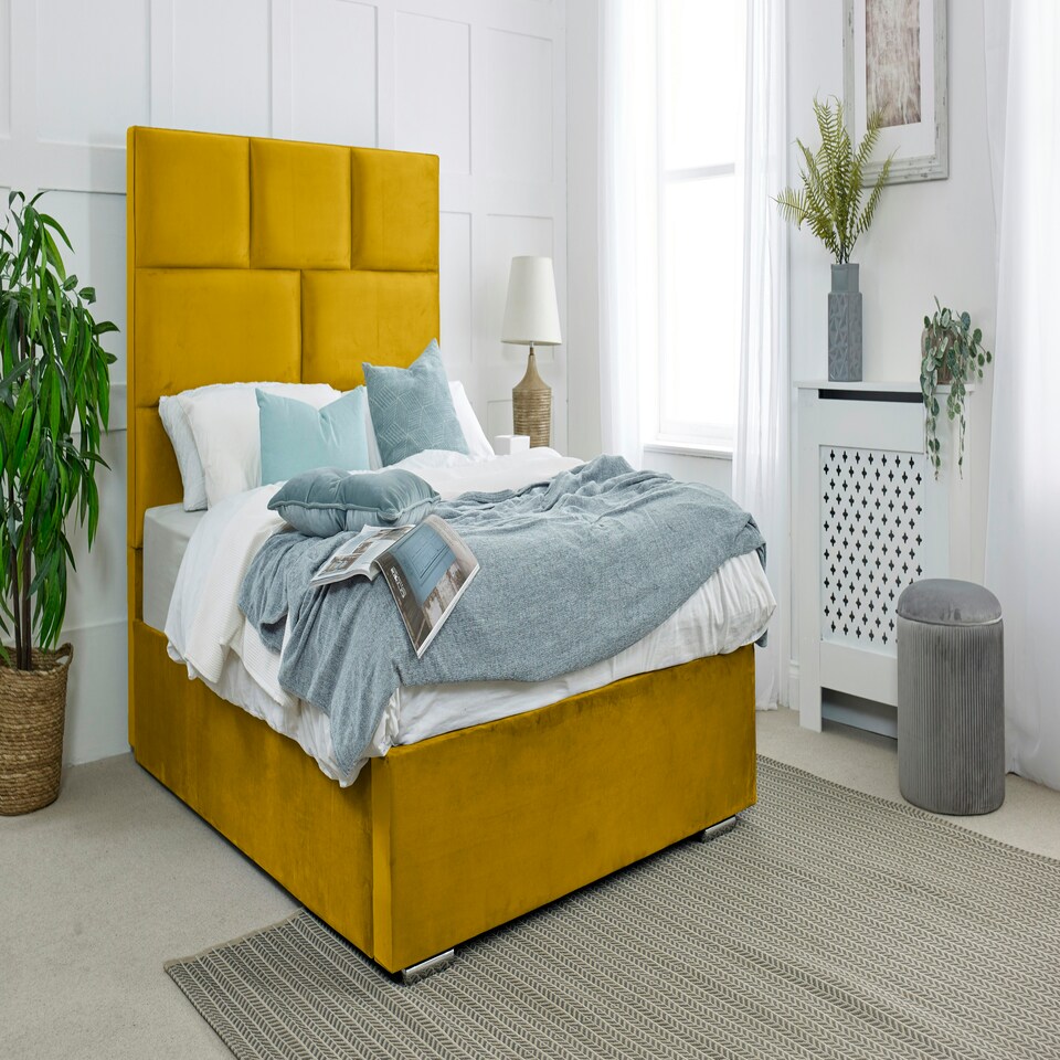 Hampton Plush Double Bed Frame - Mustard Gold