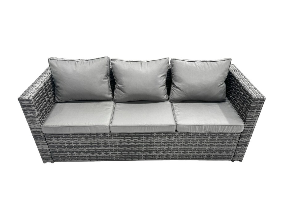 image 1 of Fimous Rattan Garden Furniture Dining Set 9-seater Patio Coffee Table Sofa Set with 2 Side Tables 2 Small Stools Dark Grey Mixed