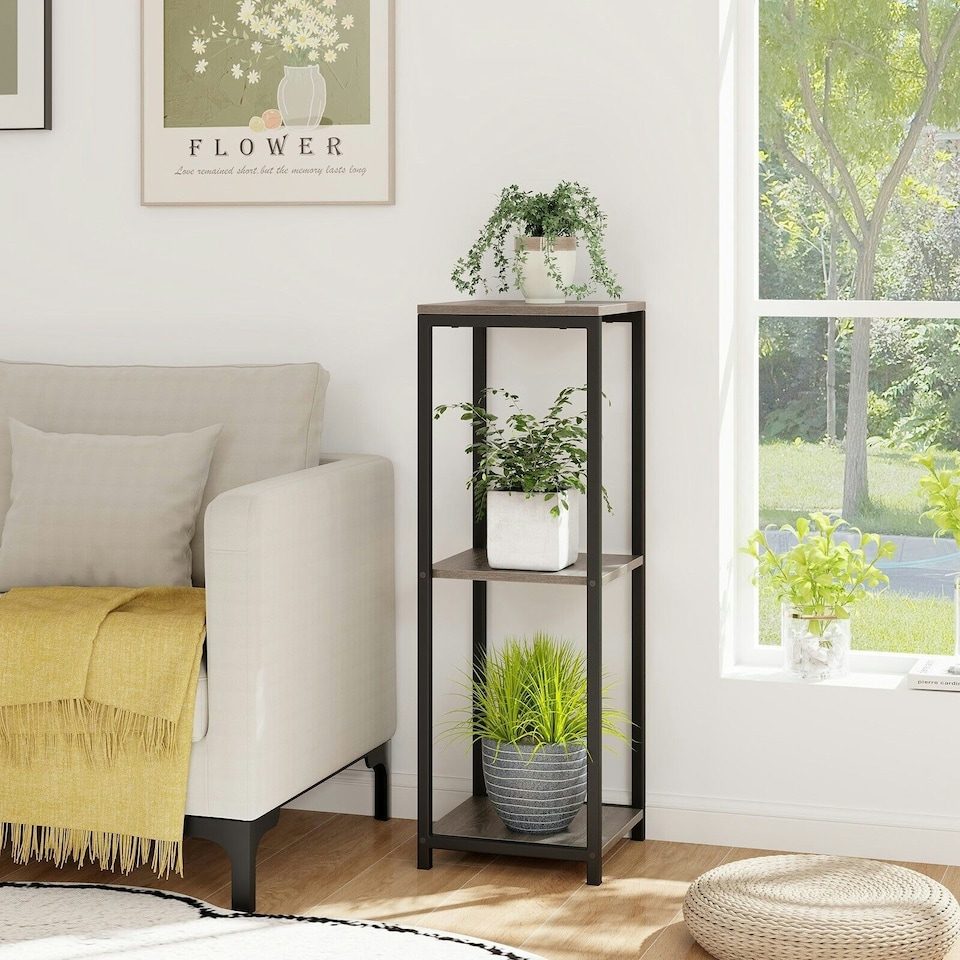 image 1 of COSTWAY 3 Tier Metal Plant Stand Corner Plant Holder Grey