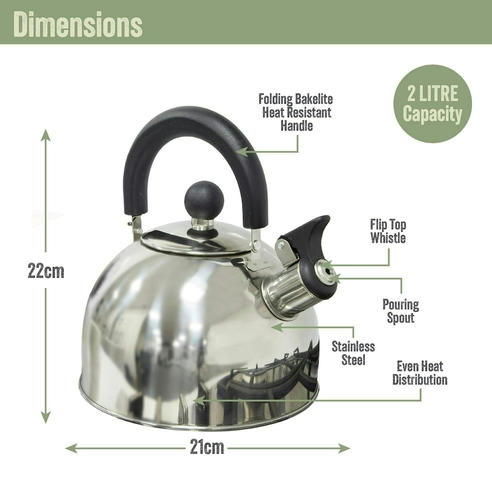 image 1 of Milestone 2L Camping Kettle - Stainless Steel
