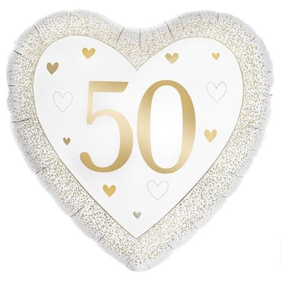 image 1 of Happy 50th Gold Anniversary Heart Shape Foil Helium Balloon 46cm / 18 in Gold