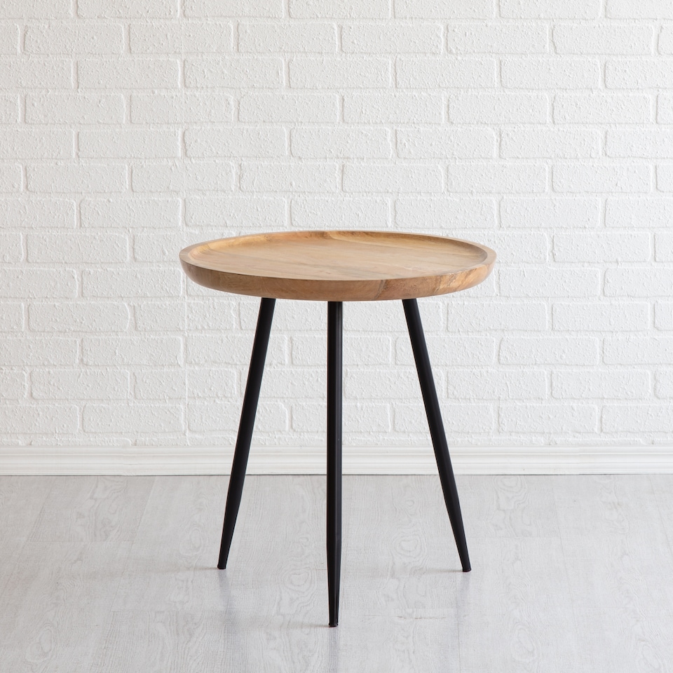 image 1 of Chervey Round Solid Mango Wood Side Table with Tri-Pin Legs Large