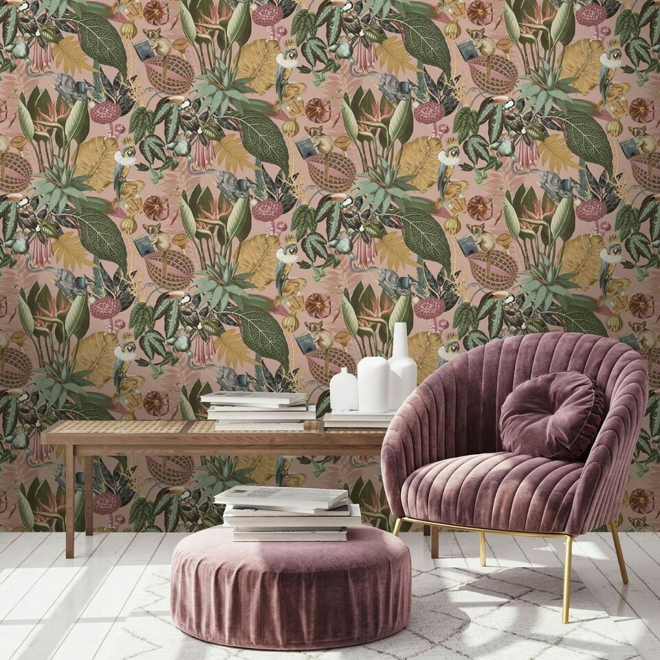image 1 of Holden Décor Wonderland Tropical Wallpaper - Blush - 10m x 53cm | Pink