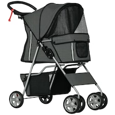 PawHut Pet Stroller Carrier Foldable Deluxe Walk Travel Dog Dark Grey