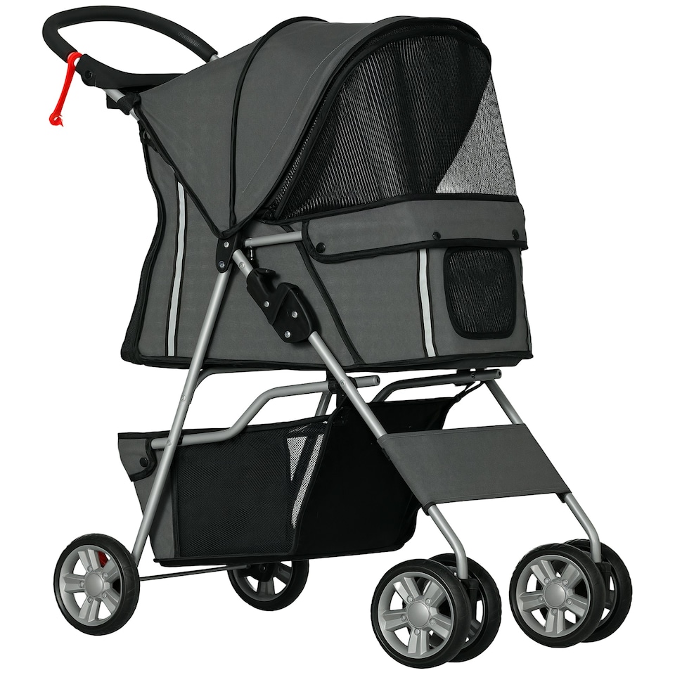 image 1 of PawHut Pet Stroller Carrier Foldable Deluxe Walk Travel Dog Dark Grey