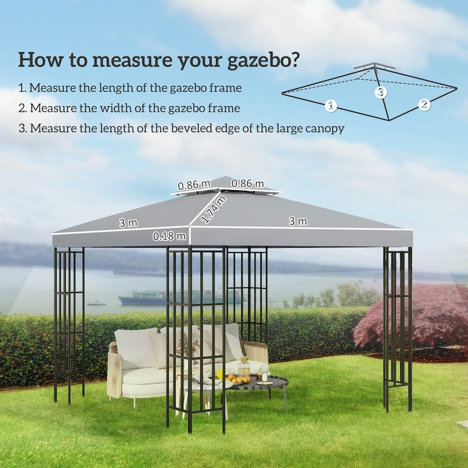 image 1 of Outsunny 3m 2 Tier Garden Gazebo Top Cover Replacement Canopy Roof