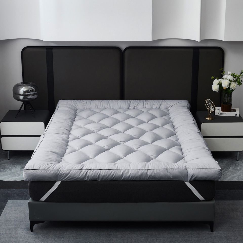 image 1 of Ezysleep 4 Inch Luxurious Shredded Memory Foam Mattress Topper - Soft Microfibre Cover | Grey | Grey