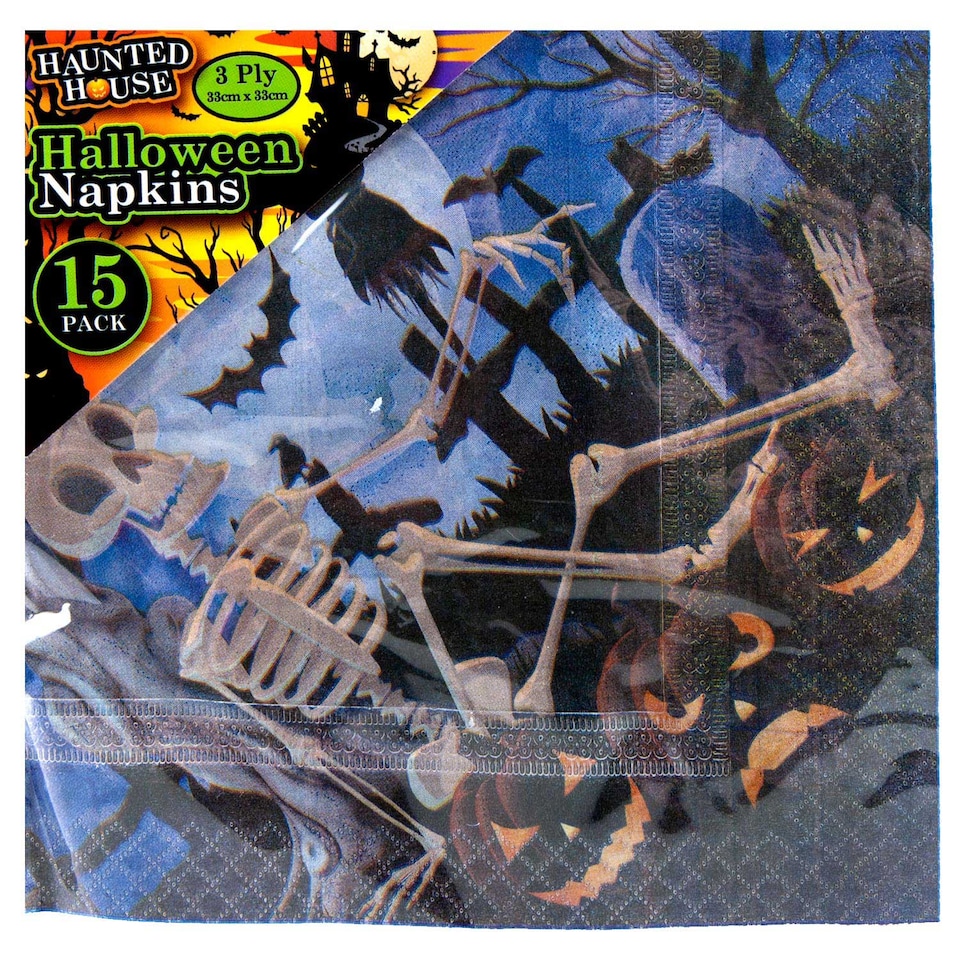 image 1 of PMS Halloween Napkins - Spooky 3-Ply Novelty Serviettes, Pack of 15