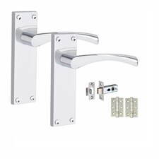 Golden Grace 1 Set Victorian Scroll Astrid Door Handles Latch in Silver Polished Chrome with 1 Pair of 3" Ball Bearing Hinges & Latches Pack - 150mm x 40mm | Chrome | 1 Set