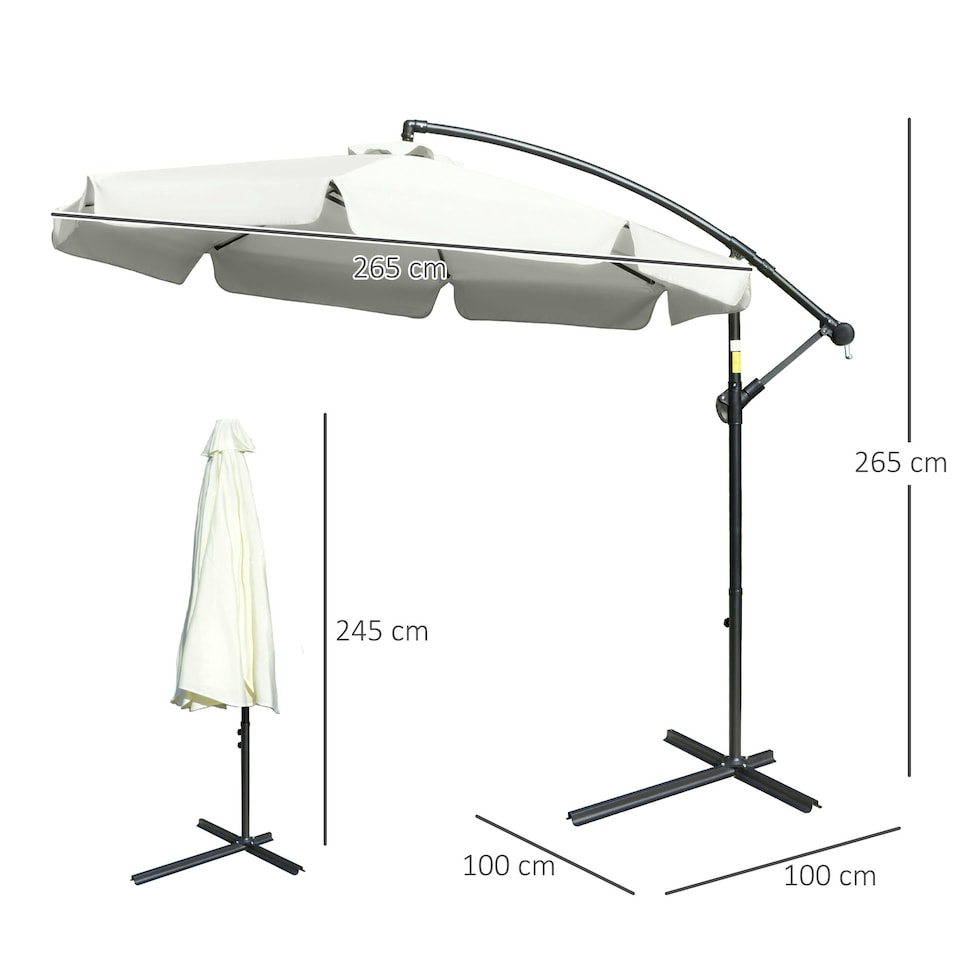 image 1 of Outsunny 2.7m Garden Cantilever Banana Parasol Sun Shade w/ Crank, Cream White