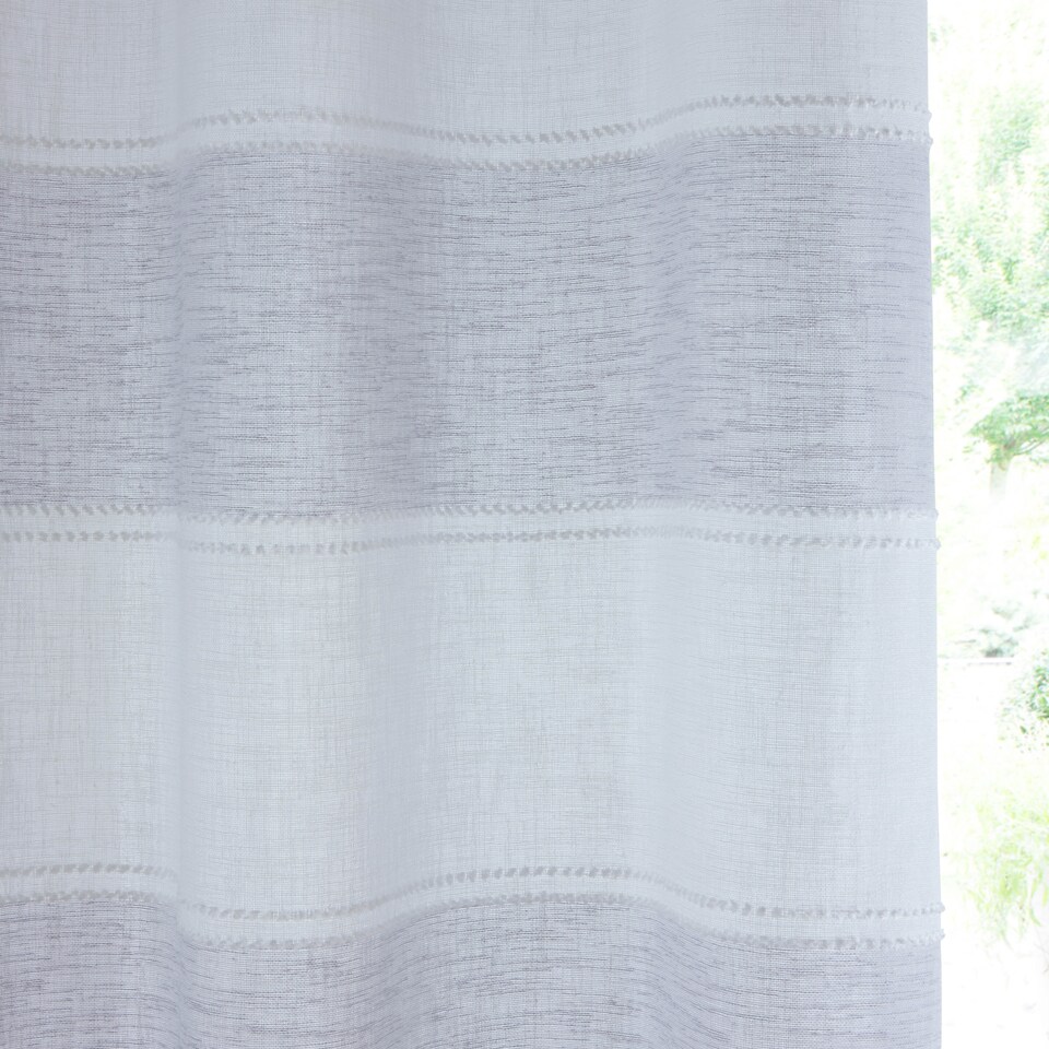 image 1 of Pair of Santorini Grey Linen Look Stripe Panels with Eyelet Header 229CM