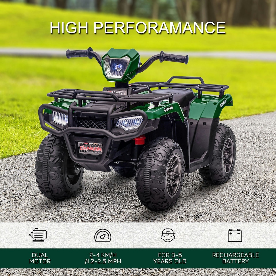 image 1 of HOMCOM 12V Electric Quad Bike for Kids w/ LED Headlights, Music - Green