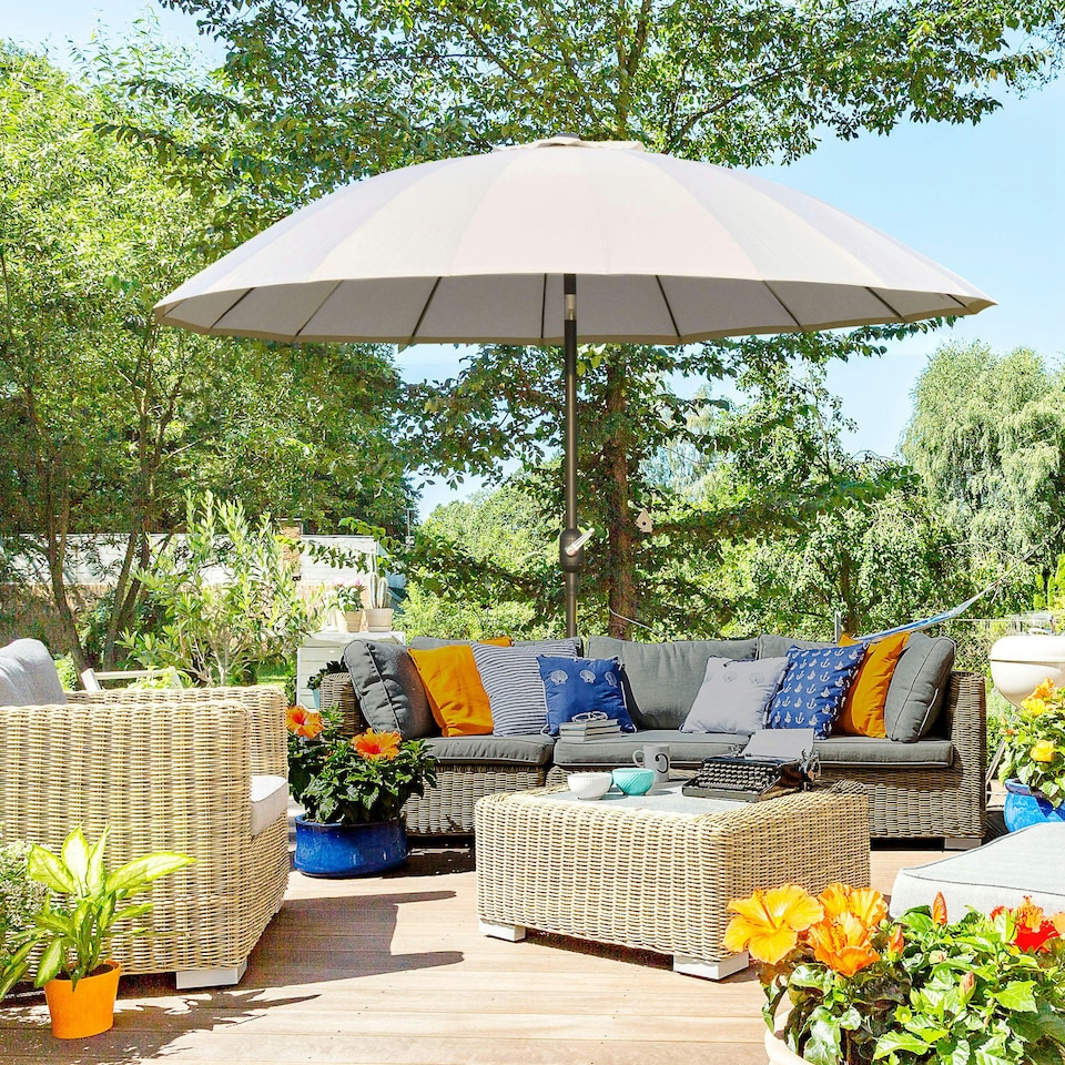 image 1 of Outsunny 2.5m Round Curved Adjustable Parasol Outdoor Metal Pole Off-White