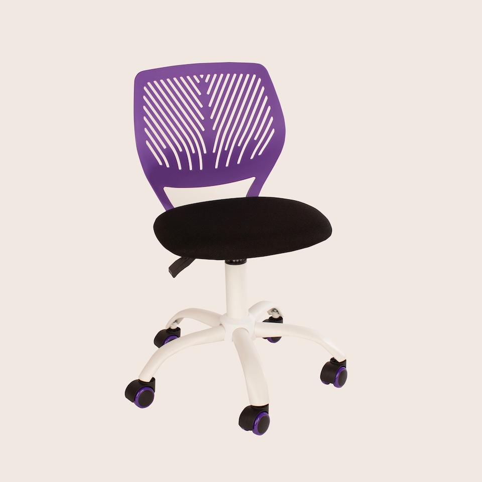 image 1 of Loft Home Office Compact Kids Study Chair - Purple Plastic Back & Black Fabric Seat with White Base H80.5 x W50 x D50cm