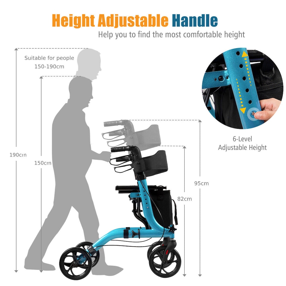 image 1 of COSTWAY Folding Rollator Walker Aluminium Mobility Aid Navy | Blue